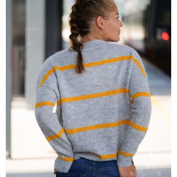 MSCH Copenhagen Femme Alpaca Stripe Crewneck Sweater Gray Orange S - Picture 3 of 11